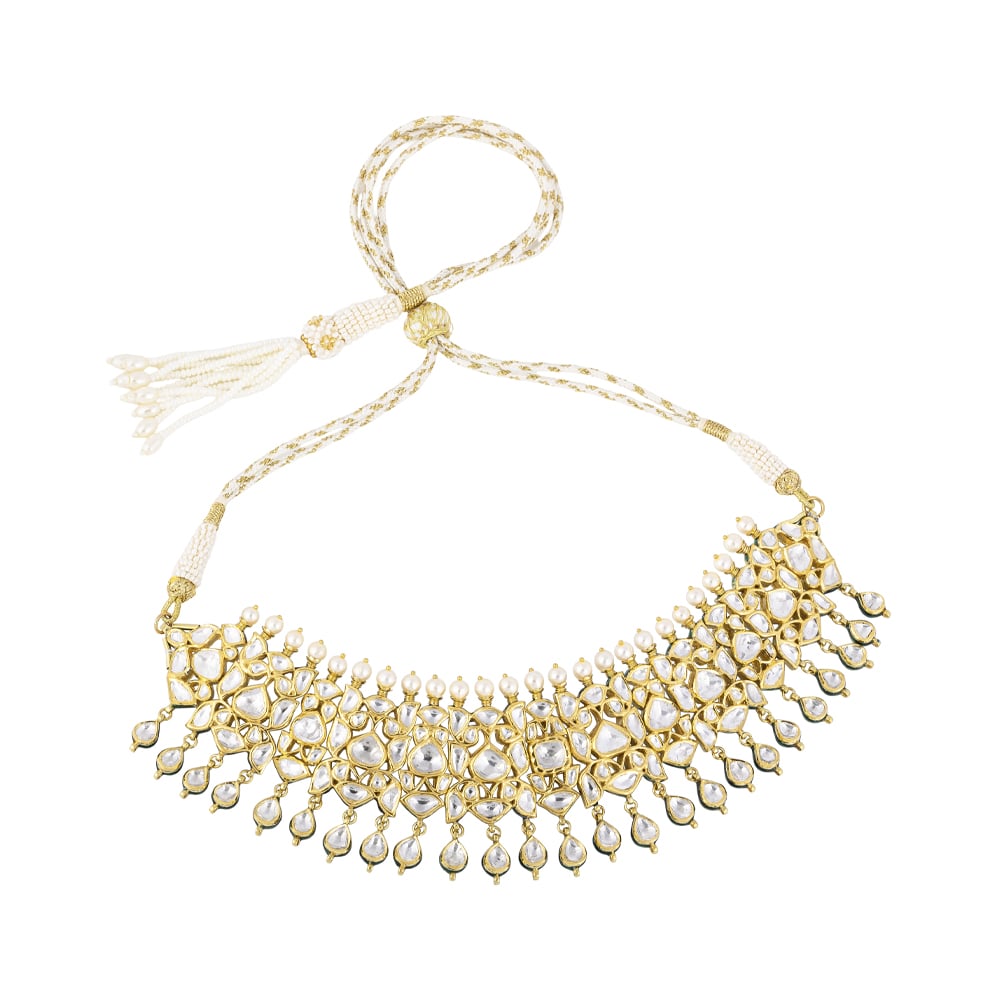 Polki Choker with Teardrop Polkis Hanging & Pearl Fungars